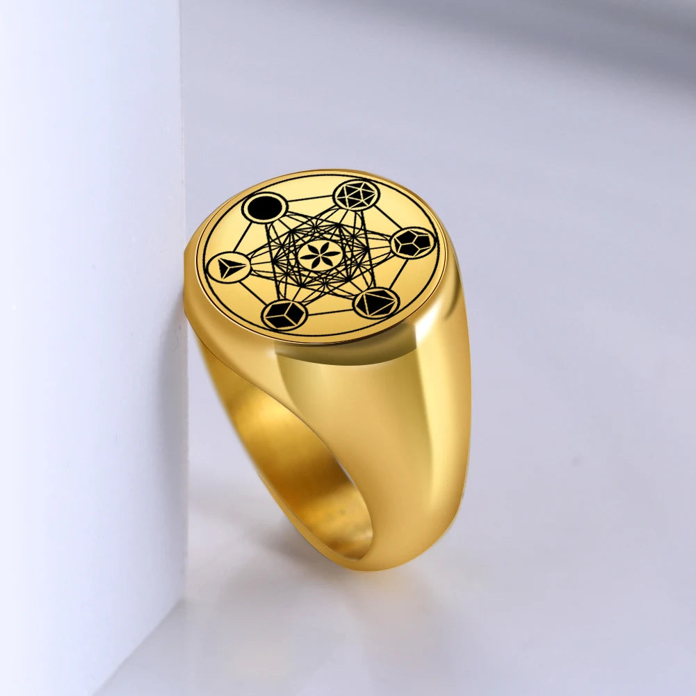 Dawapara Archangel Metatron Angel of Life Seal Solomon Punk Ring for Men Stainless Steel Jewelry Viking Fall Angel Rings