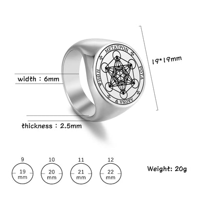 Dawapara Archangel Metatron Angel of Life Seal Solomon Punk Ring for Men Stainless Steel Jewelry Viking Fall Angel Rings