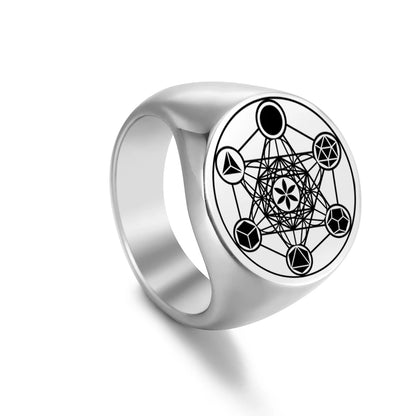 Dawapara Archangel Metatron Angel of Life Seal Solomon Punk Ring for Men Stainless Steel Jewelry Viking Fall Angel Rings