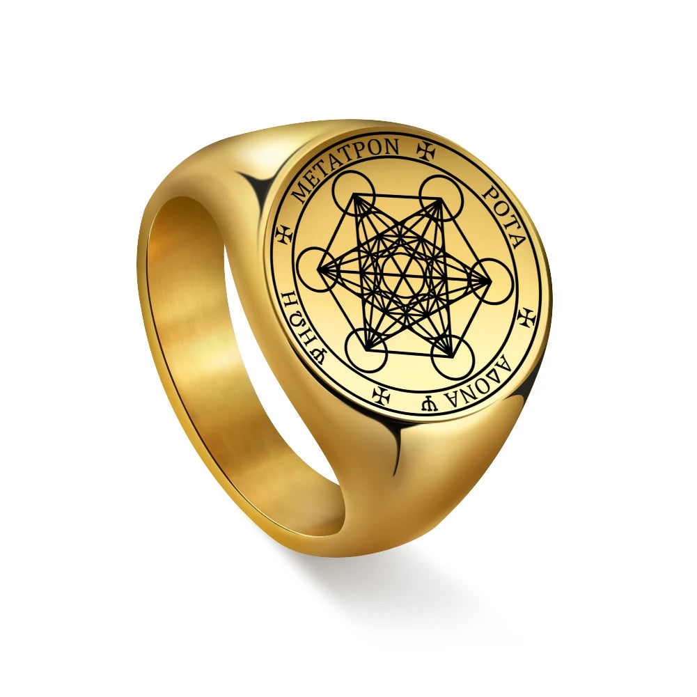 Dawapara Archangel Metatron Angel of Life Seal Solomon Punk Ring for Men Stainless Steel Jewelry Viking Fall Angel Rings