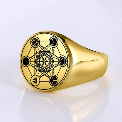 Dawapara Archangel Metatron Angel of Life Seal Solomon Punk Ring for Men Stainless Steel Jewelry Viking Fall Angel Rings