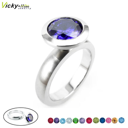 DIY 12 Colors Round Birthstones Zircon Stones 316 Stainless Steel Rings Wedding For Women