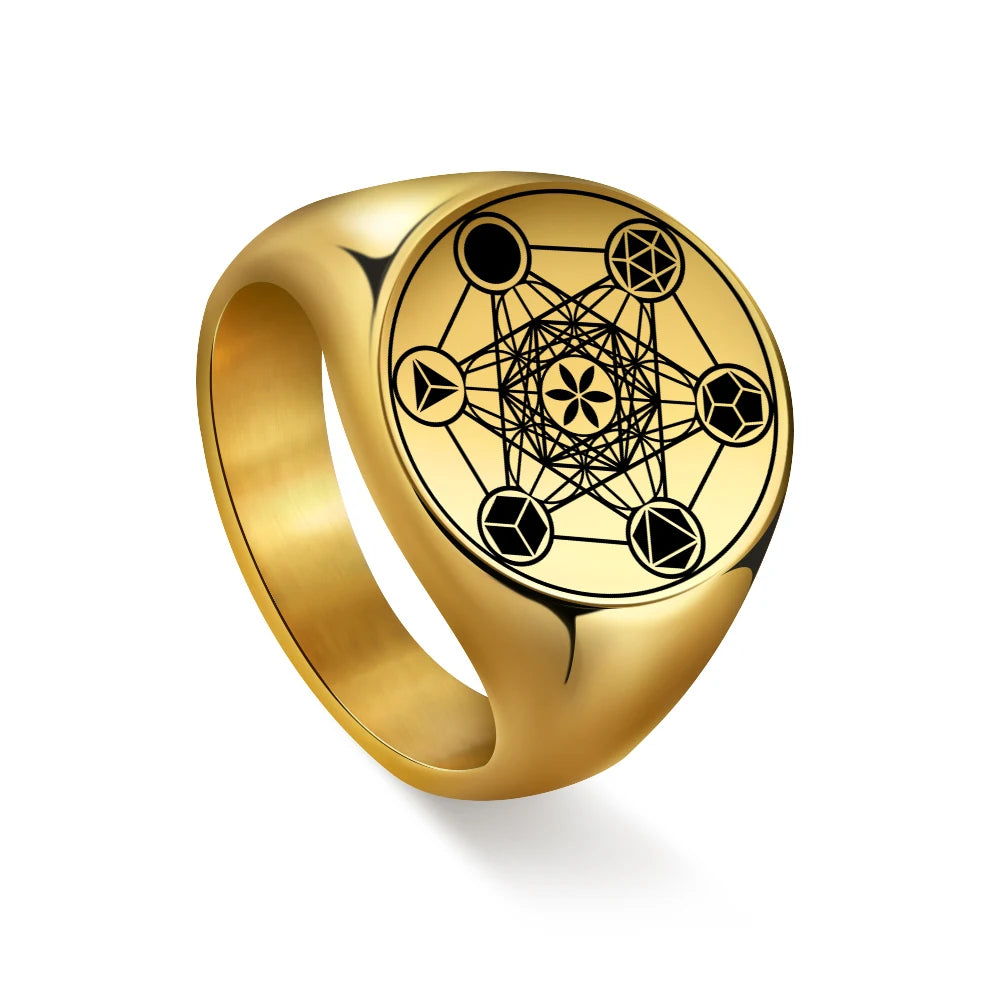 Dawapara Archangel Metatron Angel of Life Seal Solomon Punk Ring for Men Stainless Steel Jewelry Viking Fall Angel Rings