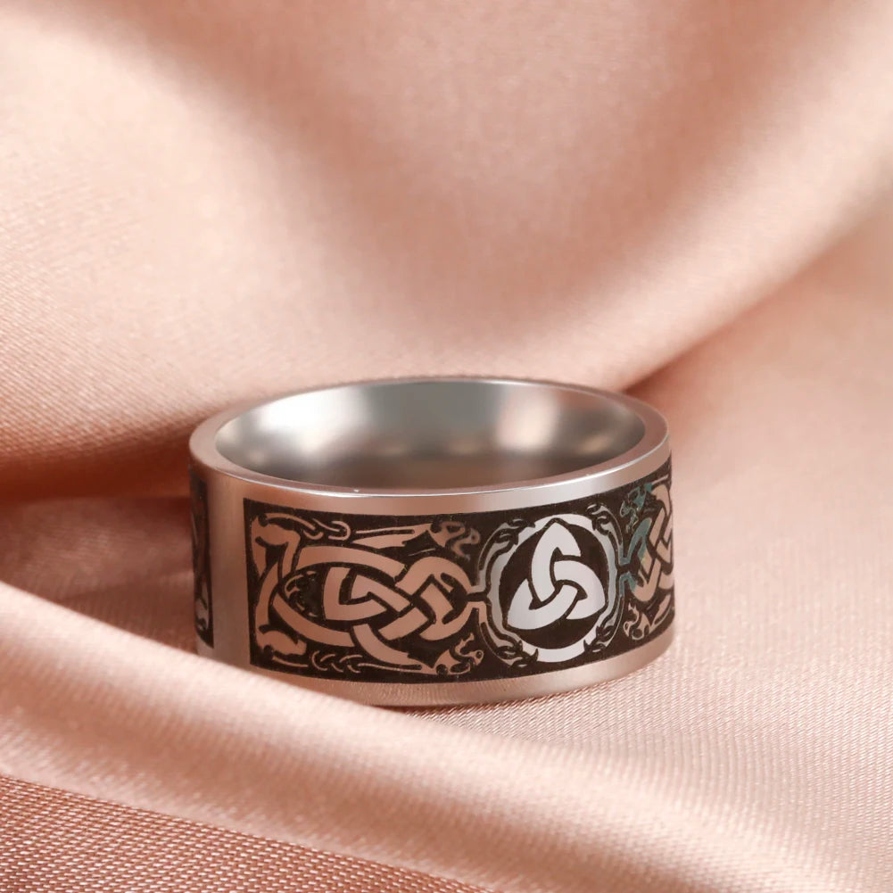 Skyrim Stainless Steel Triquetra Irish Knot Ring for Men Women Vintage Nordic Finger Rings Talisman Amulet Jewelry Gift