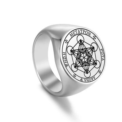 Dawapara Archangel Metatron Angel of Life Seal Solomon Punk Ring for Men Stainless Steel Jewelry Viking Fall Angel Rings