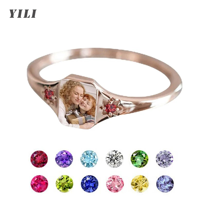 Custom Photo Ring Personalized Birthstone Rings for Women Customized Picture Ring Memorial Jewelry Promise Rings for Her Women