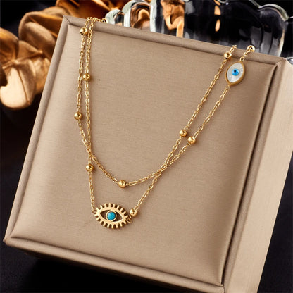 DIEYURO 316L Stainless Steel Multilayer 2in1 Eye Pendant Necklace For Women New Girls Clavicle Chains Jewelry Birthday Gifts