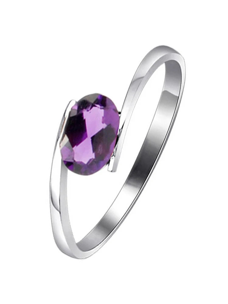 100% Natural Amethyst Ring 0.4ct 4mm*6mm Amethyst 925 Silver Jewelry Simple Silver Gemstone Ring February Birthstone