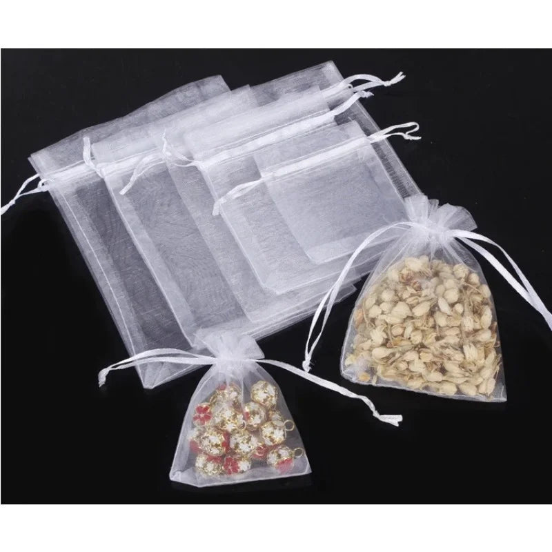 25pcs Transparent Organza Favor Bags Packaging Pocket Jewelry Candy Drawstring Mesh Pouch Birthday Wedding Party Small Gift Bag