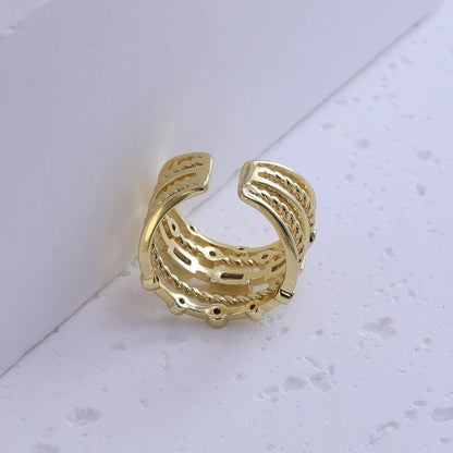 2024 New Stainless Steel 18 K Gold Plated Sun Rings for Women Natural Stone Inlaid in Hollow Metal Texture Ring Trendy Jewelry