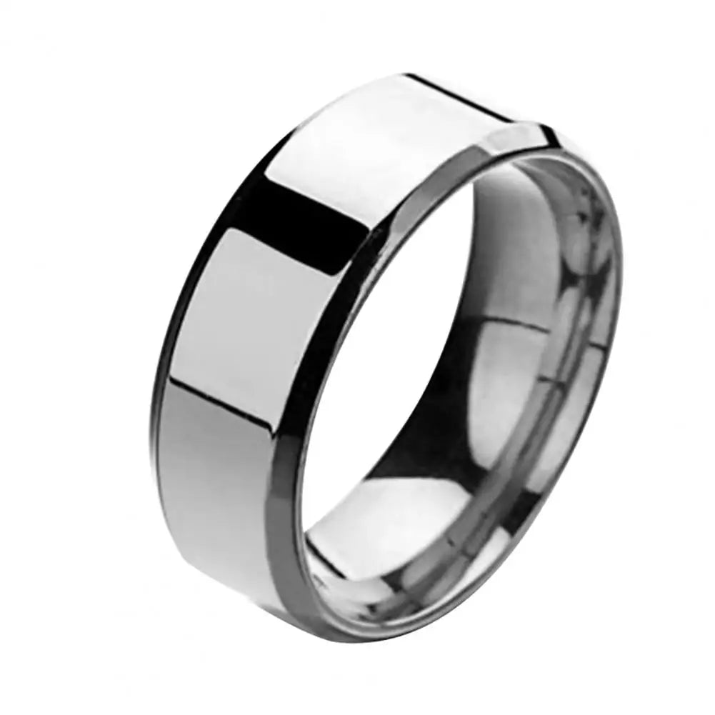 Fashion Men’s Silver Color Black Stainless Steel Mirror Ring Classic Metal Wedding Engagement Ring For Man Jewelry Band Ring