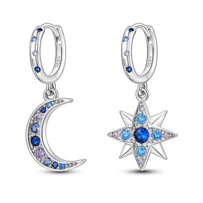 Sterling Silver S925 Round Hoop Moon Star Earrings Earpendant Simple Fine Jewelry Women Girls Fashion Party birthday Gift