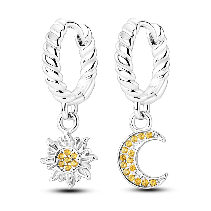 Sterling Silver S925 Round Hoop Moon Star Earrings Earpendant Simple Fine Jewelry Women Girls Fashion Party birthday Gift