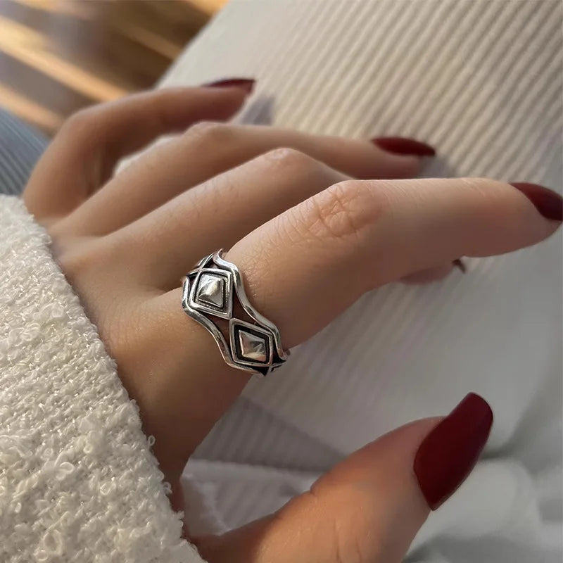 VENTFILLE 925 Sterling Silver Irregular Water Droplets Cross Ring Female Simple Retro Style Handmade Jewelry