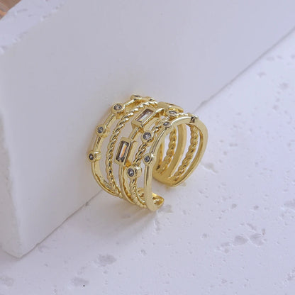 2024 New Stainless Steel 18 K Gold Plated Sun Rings for Women Natural Stone Inlaid in Hollow Metal Texture Ring Trendy Jewelry