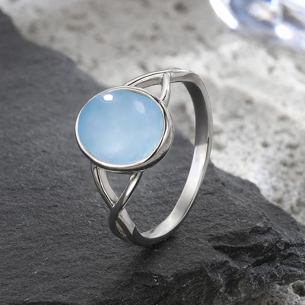 925 Sterling Silver Round Moonstone Gemstone Ladies Ring Birthstone Exquisite Ring Gift for Her