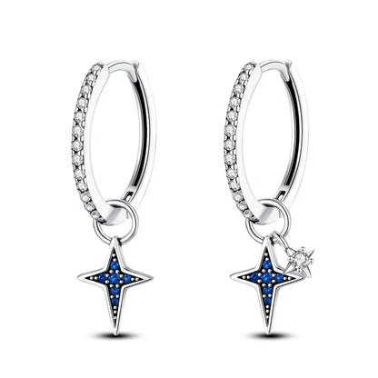 Sterling Silver S925 Round Hoop Moon Star Earrings Earpendant Simple Fine Jewelry Women Girls Fashion Party birthday Gift