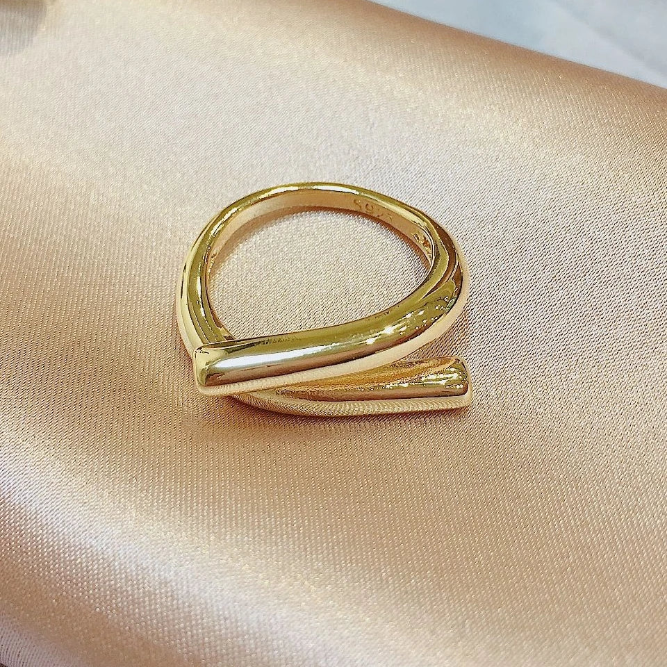 Ultimate simple gold-plated Double Layer Geometric Ring Women Charm Fashion Opening Light Luxury Hand madeweekday Jewelry Gift