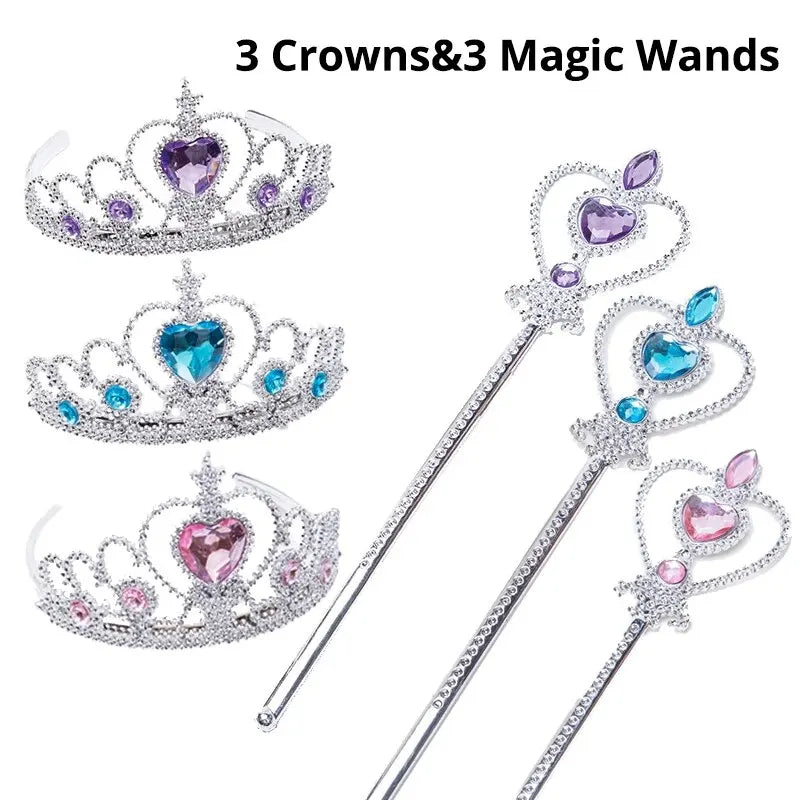 6pcs Rhinestone Tiara Crown and Magic Wand With Glitter Crystal Head Hoop Jewelry Hair Accessories For Girls Teens Birthday Gift