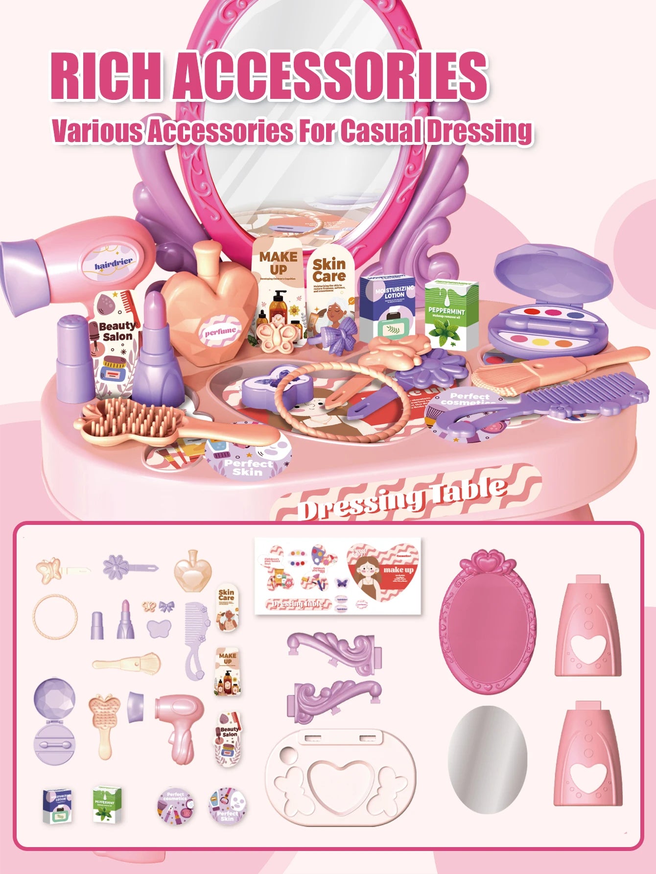 30pcs Kids dressing table toy girl simulation home makeup and makeup jewelry box 3-4 5-6 years old baby birthday gift