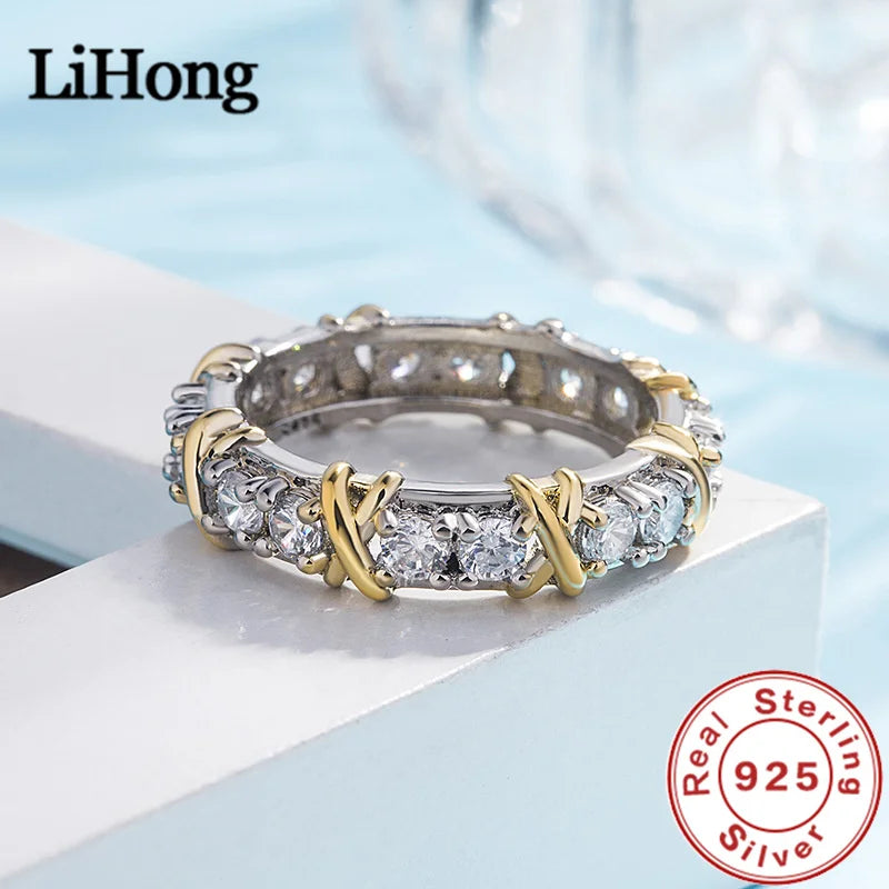 Luxury 925 Sterling Silver Ring Interlaced With Aaa Zircon Crystal Ring For A Woman'S Engagement Jewelry Gift