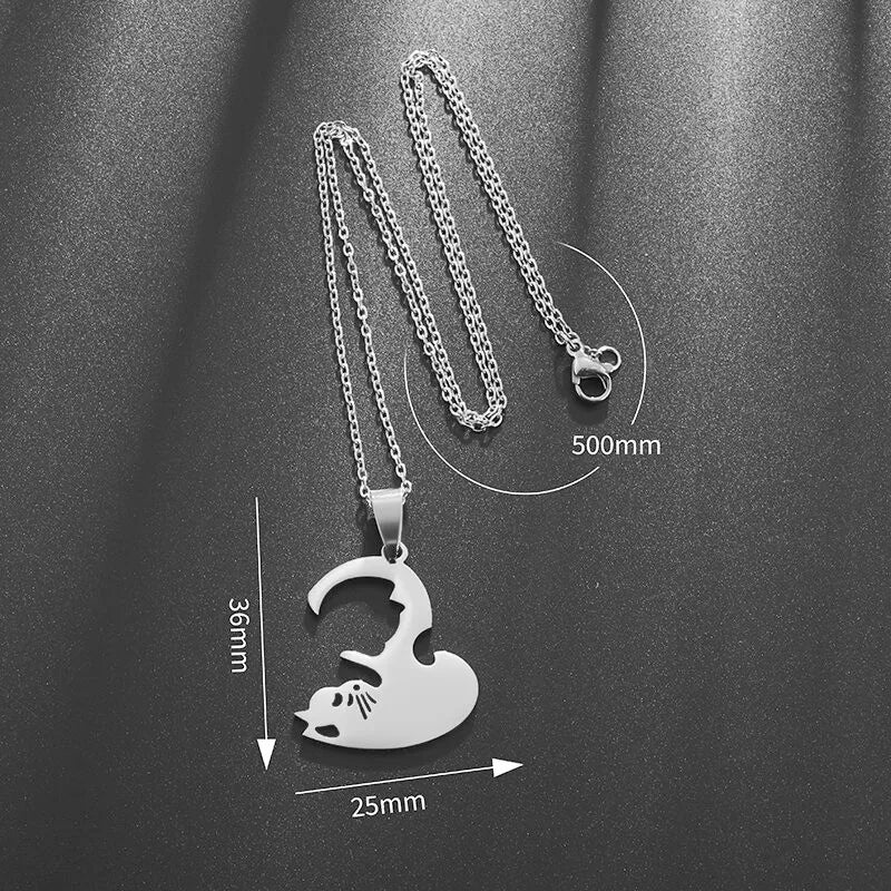 Hot Hug Love Pet Cat Pairing Couple Necklace Fashion Stainless Steel Men Women Best Friend Bff Pendant Jewelry Gift