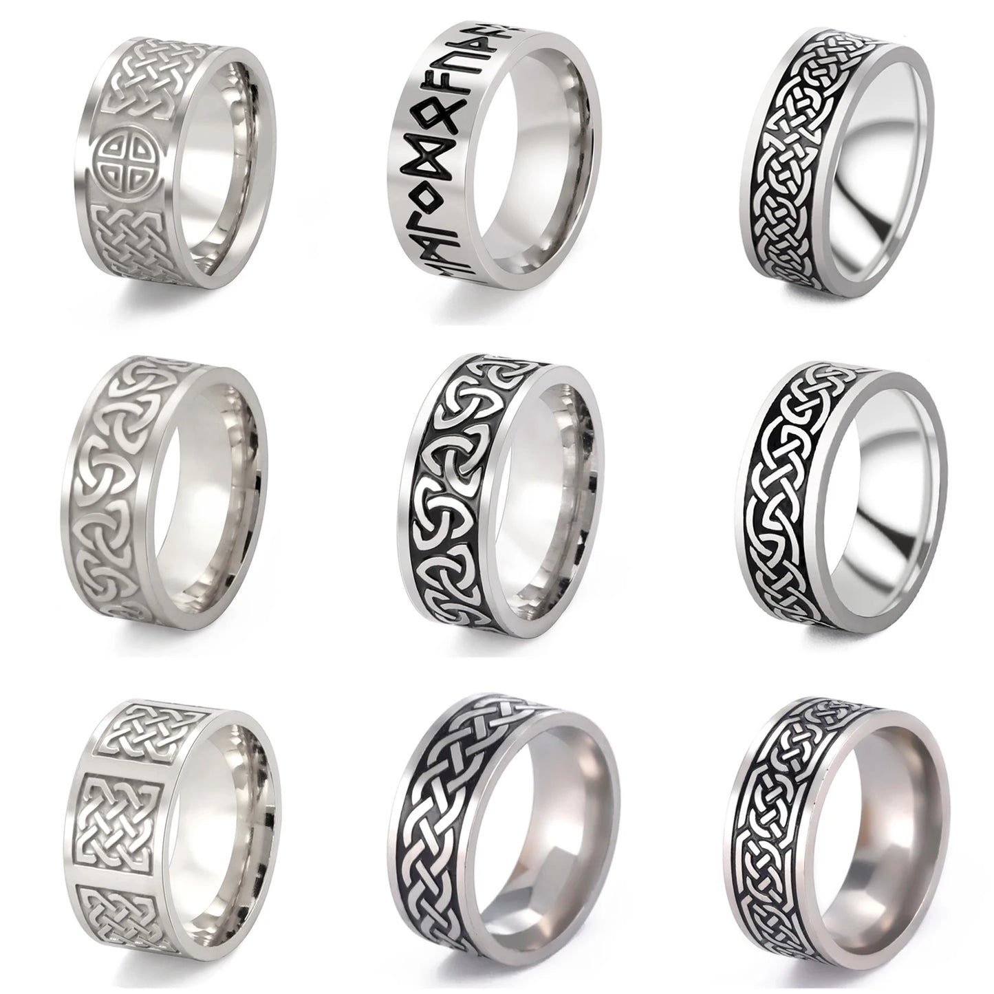 Stainless Steel Viking Celtic Ring Men Trinity Ring Wedding Band Vintage Irish Knot Jewelry Triquetra Amulet Finger Accessories