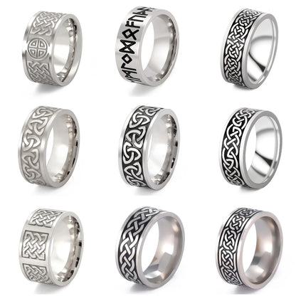 Stainless Steel Viking Celtic Ring Men Trinity Ring Wedding Band Vintage Irish Knot Jewelry Triquetra Amulet Finger Accessories