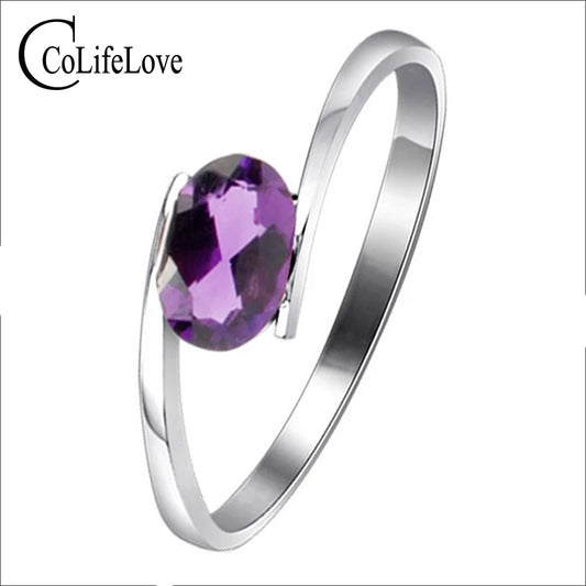 100% Natural Amethyst Ring 0.4ct 4mm*6mm Amethyst 925 Silver Jewelry Simple Silver Gemstone Ring February Birthstone