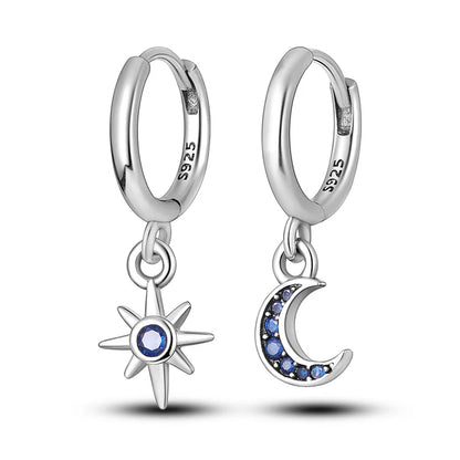 Sterling Silver S925 Round Hoop Moon Star Earrings Earpendant Simple Fine Jewelry Women Girls Fashion Party birthday Gift