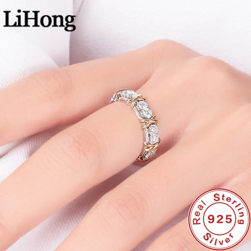 Luxury 925 Sterling Silver Ring Interlaced With Aaa Zircon Crystal Ring For A Woman'S Engagement Jewelry Gift