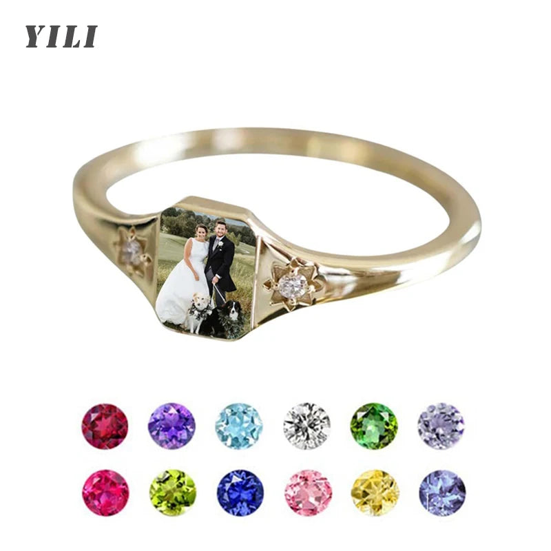 Custom Photo Ring Personalized Birthstone Rings for Women Customized Picture Ring Memorial Jewelry Promise Rings for Her Women