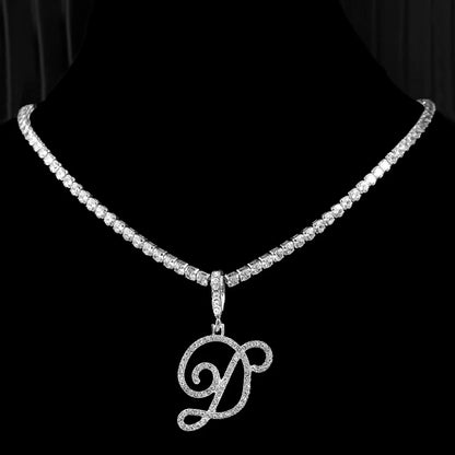 New Cursive Letters Cubic Zirconia Chain Intial Name Necklace Hip Hop Jewelry Gold Silver Color CZ 26 Alphabet Pendant Necklaces