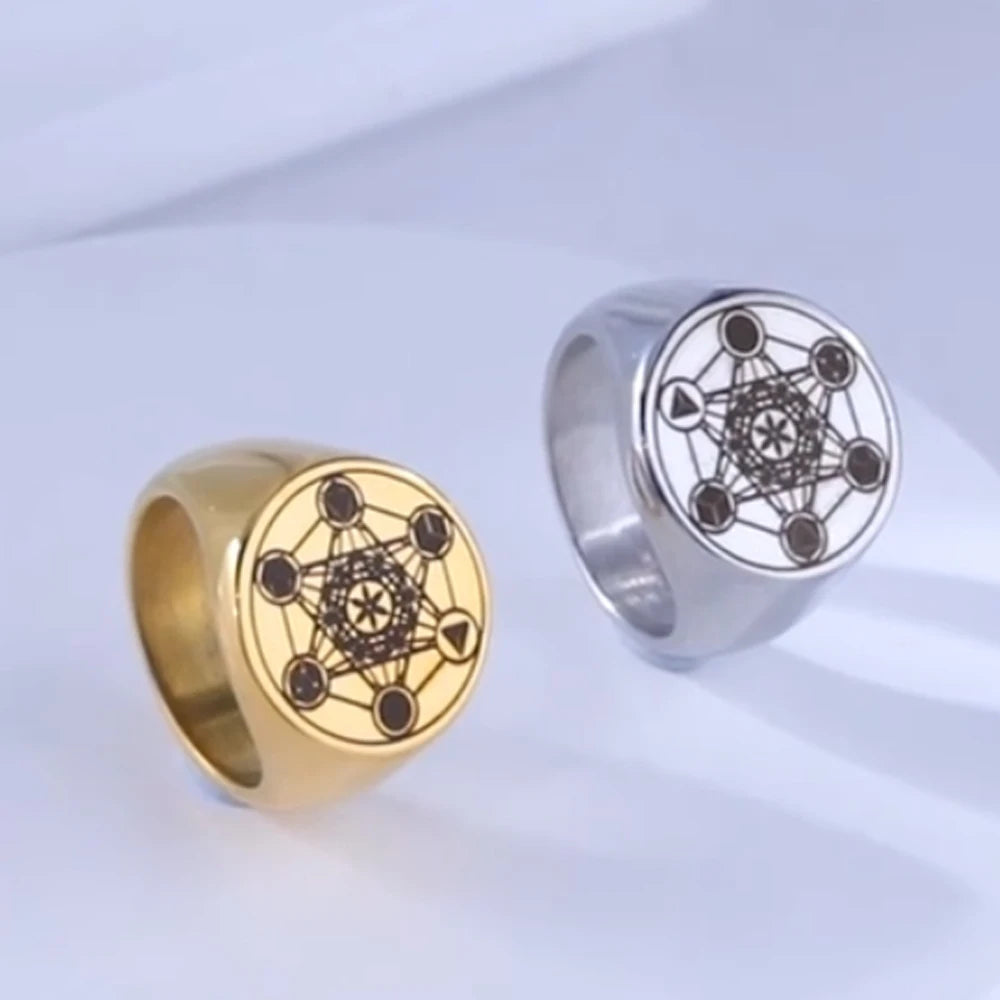 Dawapara Archangel Metatron Angel of Life Seal Solomon Punk Ring for Men Stainless Steel Jewelry Viking Fall Angel Rings