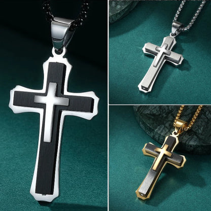 Creative Men Double-layer Stainless Steel Cross Necklace Hip Hop Necklace for Men Stainless Steel Jewelry Halloween Party Gift