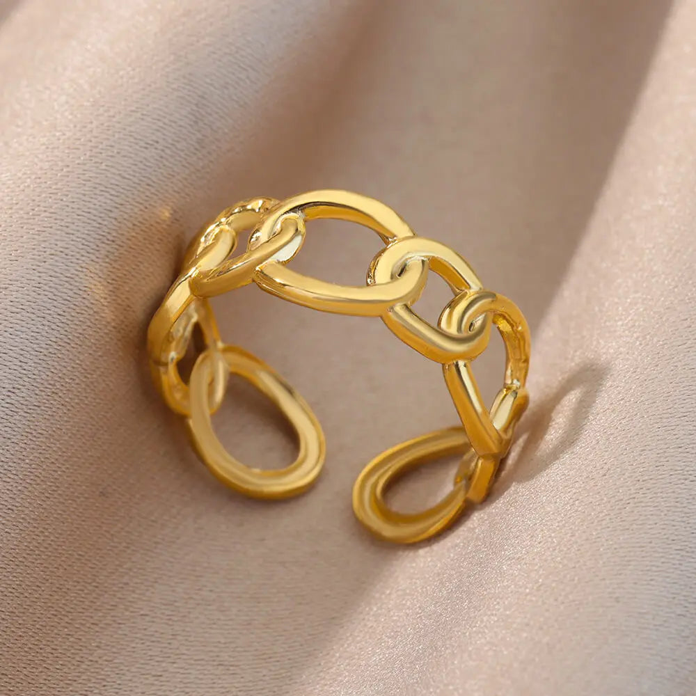 Stainless Steel Irregular Geometric Open Rings For Women Gold Color Texture Couple Wedding Ring Trendy Elegant Aesthetic Jewelry