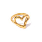 Stainless Steel Creative Waterproof 18k Gold Plated Heart Rings For Women Trendy Hammer Pattern Hollow Jewelry