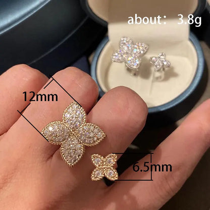 CAOSHI Chic Aesthetic Flower Opening Ring for Female Daily Party Accessories with Bright Zirconia Stylish Women Wedding Jewelry