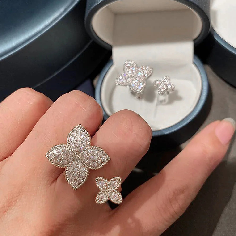 CAOSHI Chic Aesthetic Flower Opening Ring for Female Daily Party Accessories with Bright Zirconia Stylish Women Wedding Jewelry