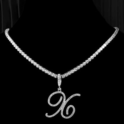 New Cursive Letters Cubic Zirconia Chain Intial Name Necklace Hip Hop Jewelry Gold Silver Color CZ 26 Alphabet Pendant Necklaces