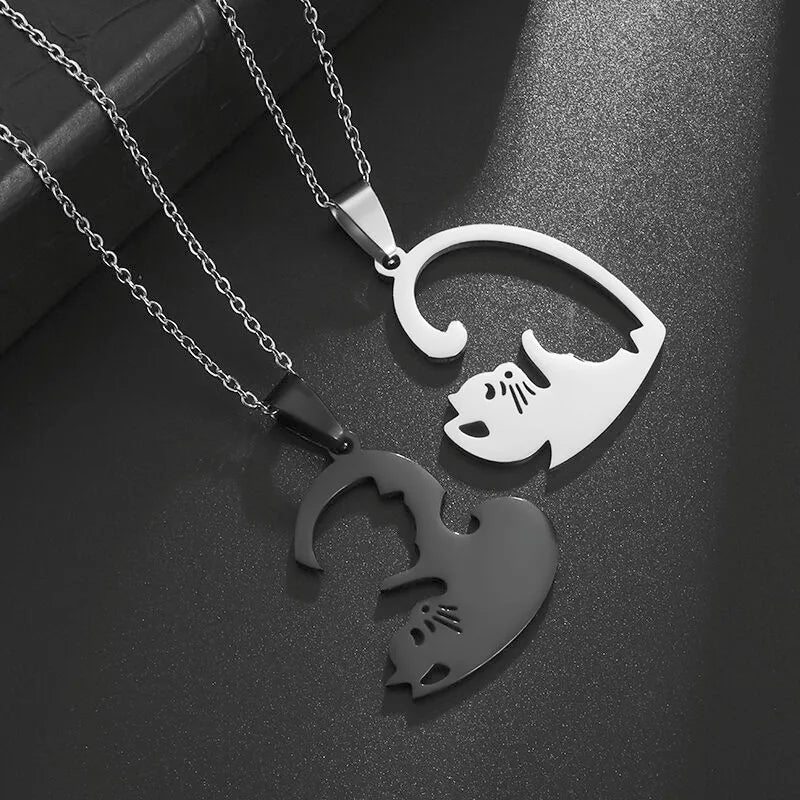 Hot Hug Love Pet Cat Pairing Couple Necklace Fashion Stainless Steel Men Women Best Friend Bff Pendant Jewelry Gift