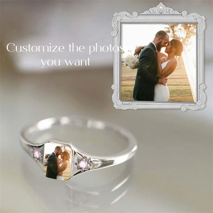 Custom Photo Ring Personalized Birthstone Rings for Women Customized Picture Ring Memorial Jewelry Promise Rings for Her Women