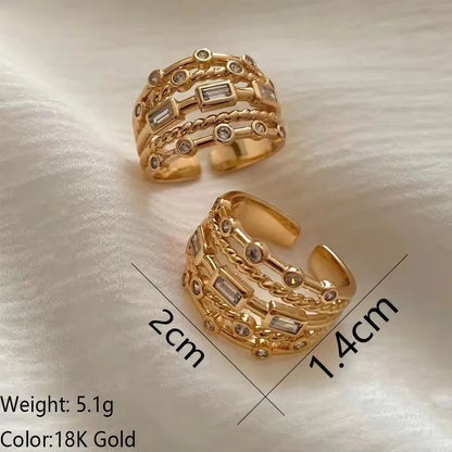 2024 New Stainless Steel 18 K Gold Plated Sun Rings for Women Natural Stone Inlaid in Hollow Metal Texture Ring Trendy Jewelry