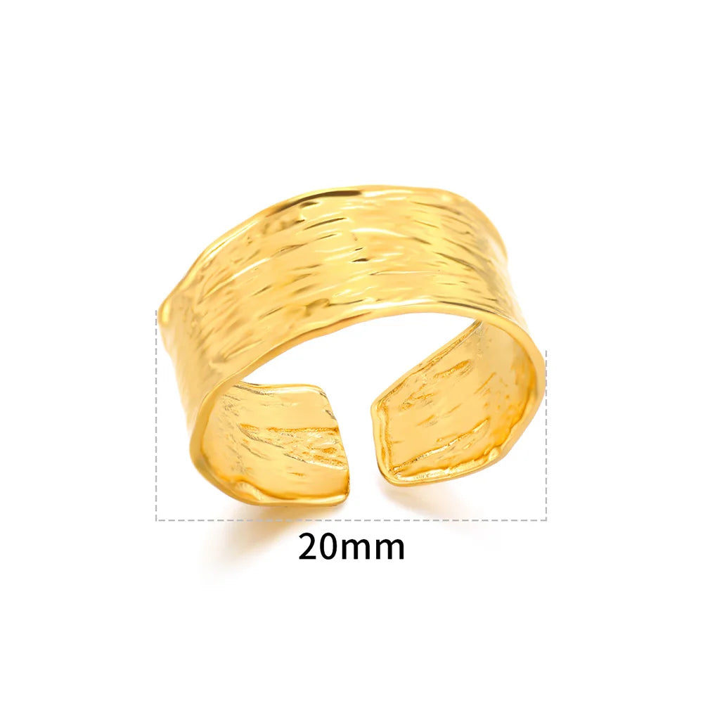 Minimalist Texture Stainless Steel Geometric Rings For Women Gold Color Opening Couple Ring Aesthetic Wedding Christmas Jewelry