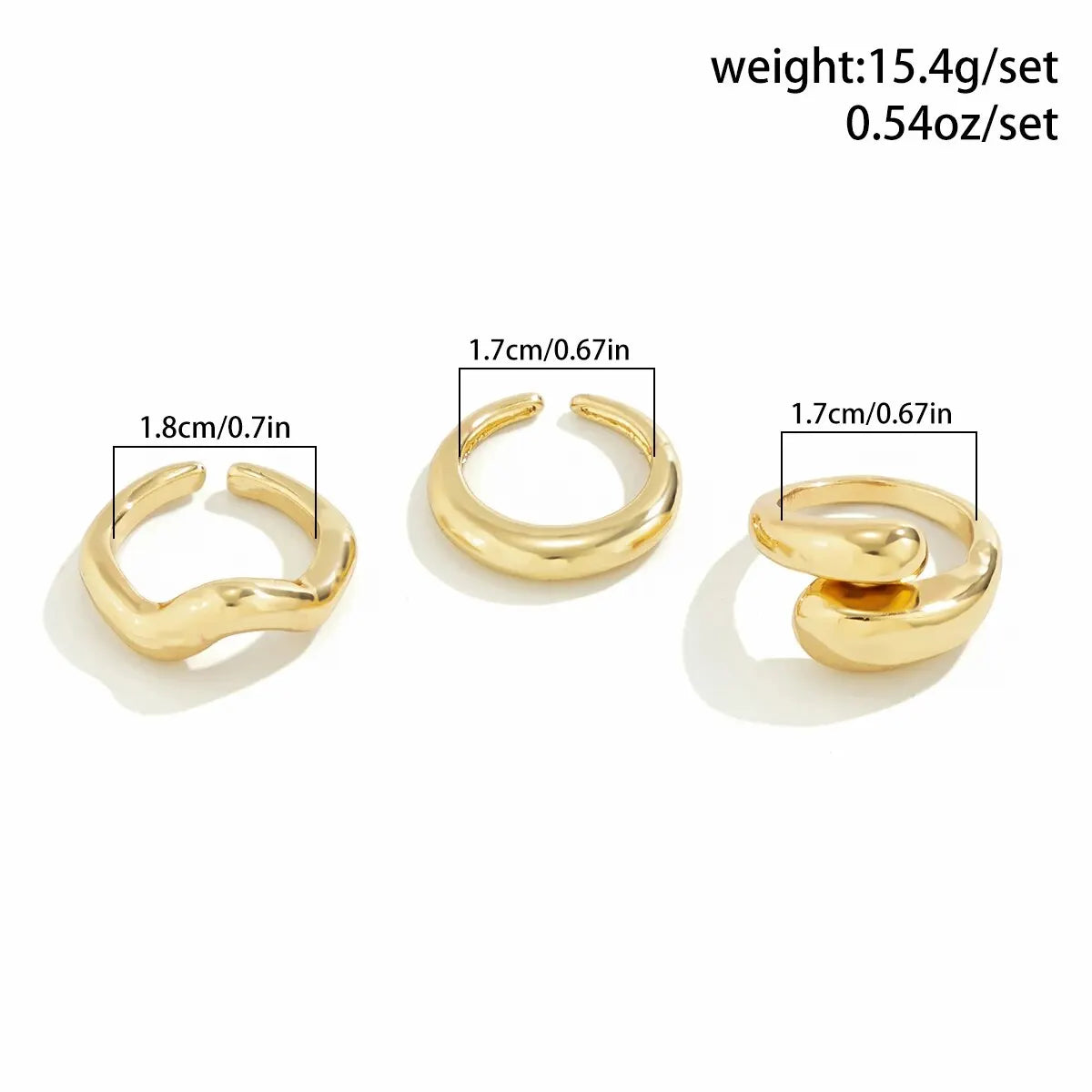 3Pcs Trendy Creative Geometric Wave Shaped Ring Set for Women Design Irregular Adjustable Open Ring Finger Jewelry Accessories