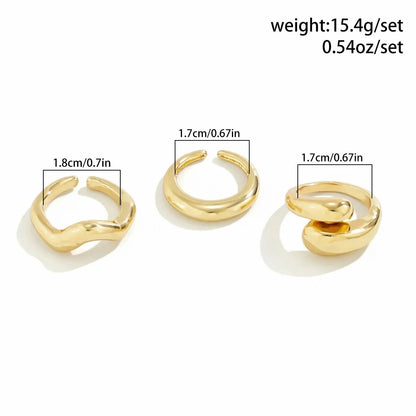 3Pcs Trendy Creative Geometric Wave Shaped Ring Set for Women Design Irregular Adjustable Open Ring Finger Jewelry Accessories