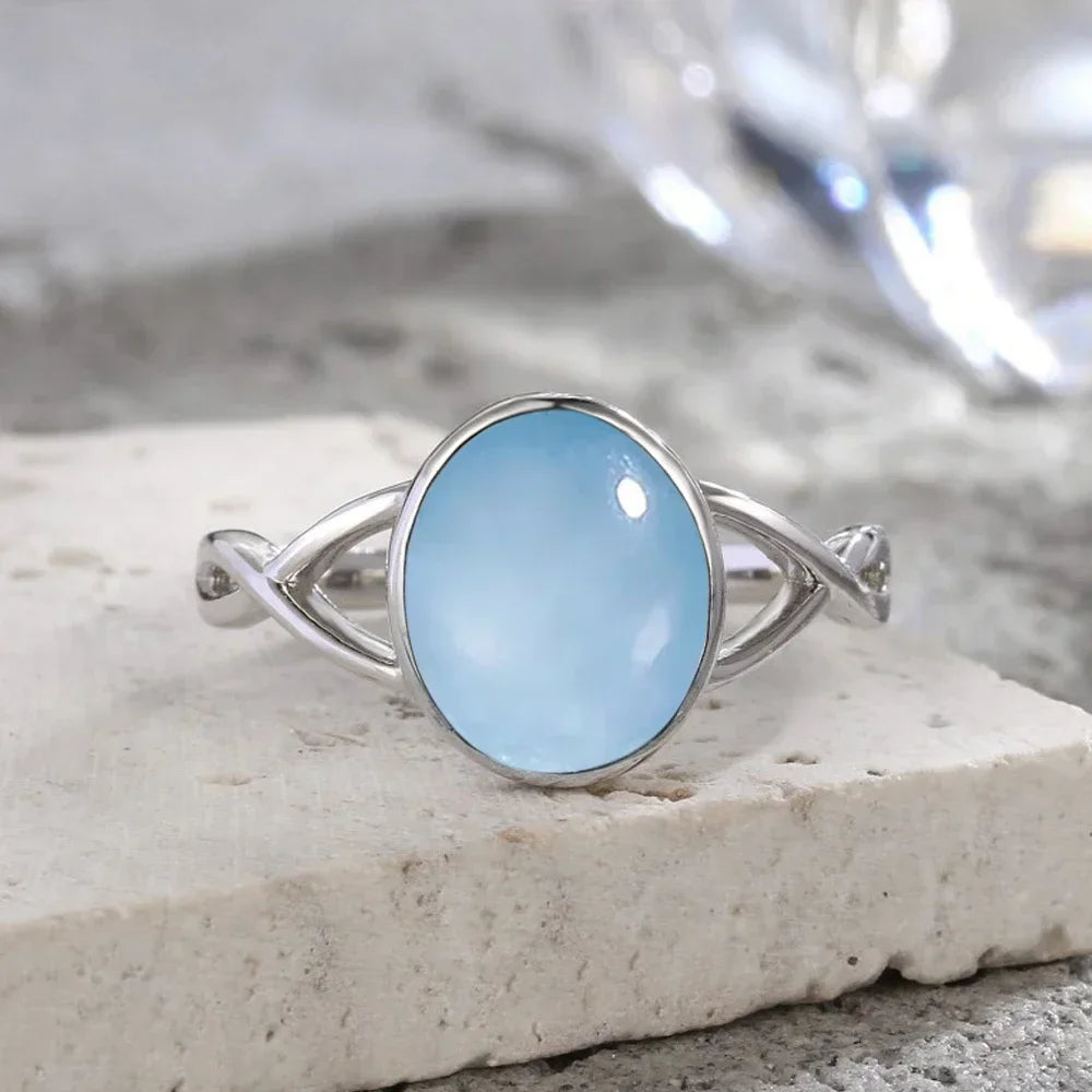 925 Sterling Silver Round Moonstone Gemstone Ladies Ring Birthstone Exquisite Ring Gift for Her