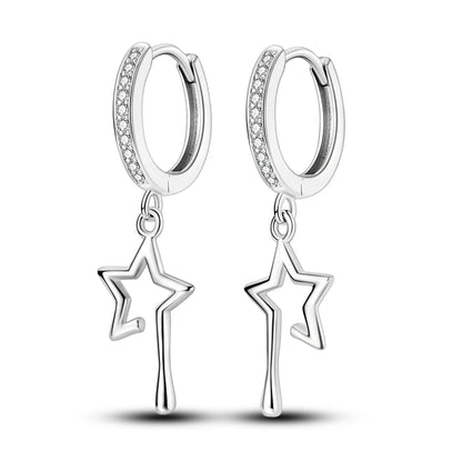 Sterling Silver S925 Round Hoop Moon Star Earrings Earpendant Simple Fine Jewelry Women Girls Fashion Party birthday Gift