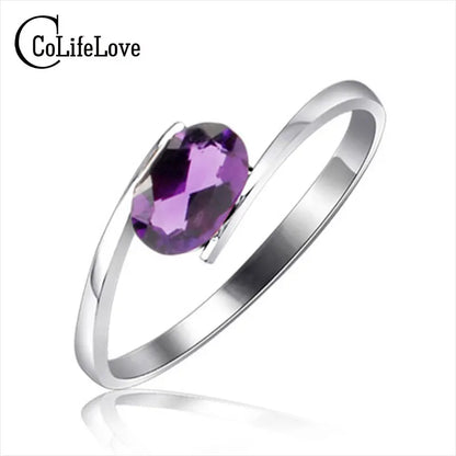 100% Natural Amethyst Ring 0.4ct 4mm*6mm Amethyst 925 Silver Jewelry Simple Silver Gemstone Ring February Birthstone