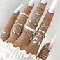 Fashion Simple Wave Joint Rings Set For Women Crystal Heart Shape Gold Silver Color Ring Female Party Jewelry